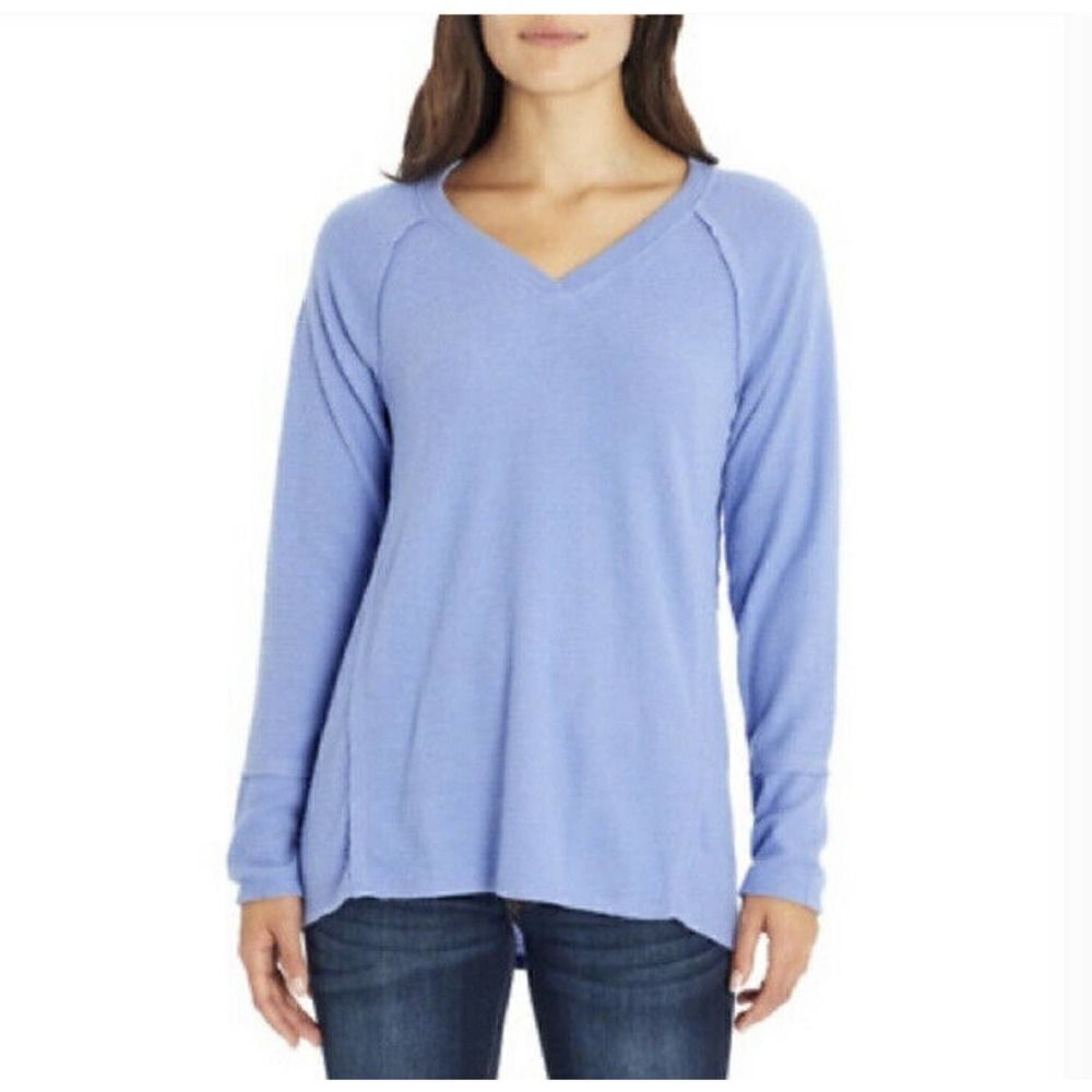 Wildfox Women's Haley Soft Brushed Top Periwinkle Blue Long Sleeve V-Neck Size S